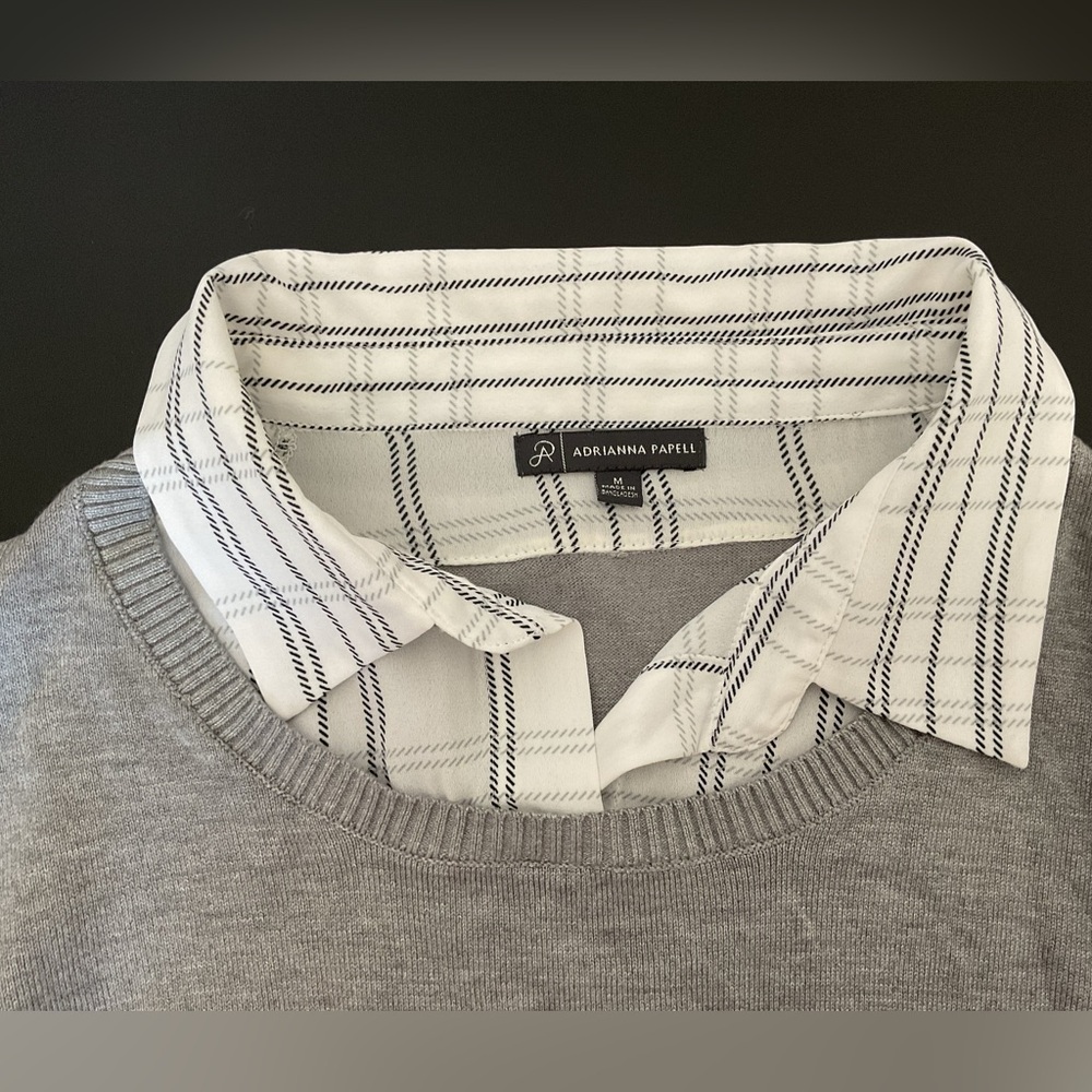 Adrianna Pappel Grey Sweater with Plaid accents - Picture 5 of 8